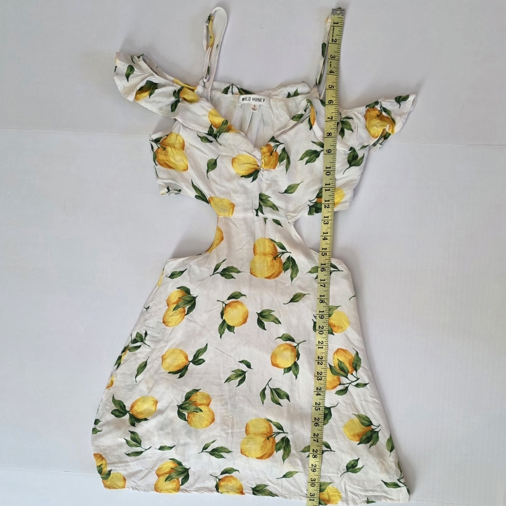 Lemon Print Mini Dress Cutout Off Shoulder Cottagecore Amalfi Coast Euro Summer - Picture 4 of 6